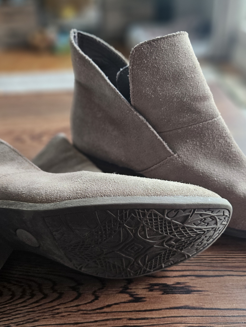 Wedge Ankle Booties in Taupe Suede